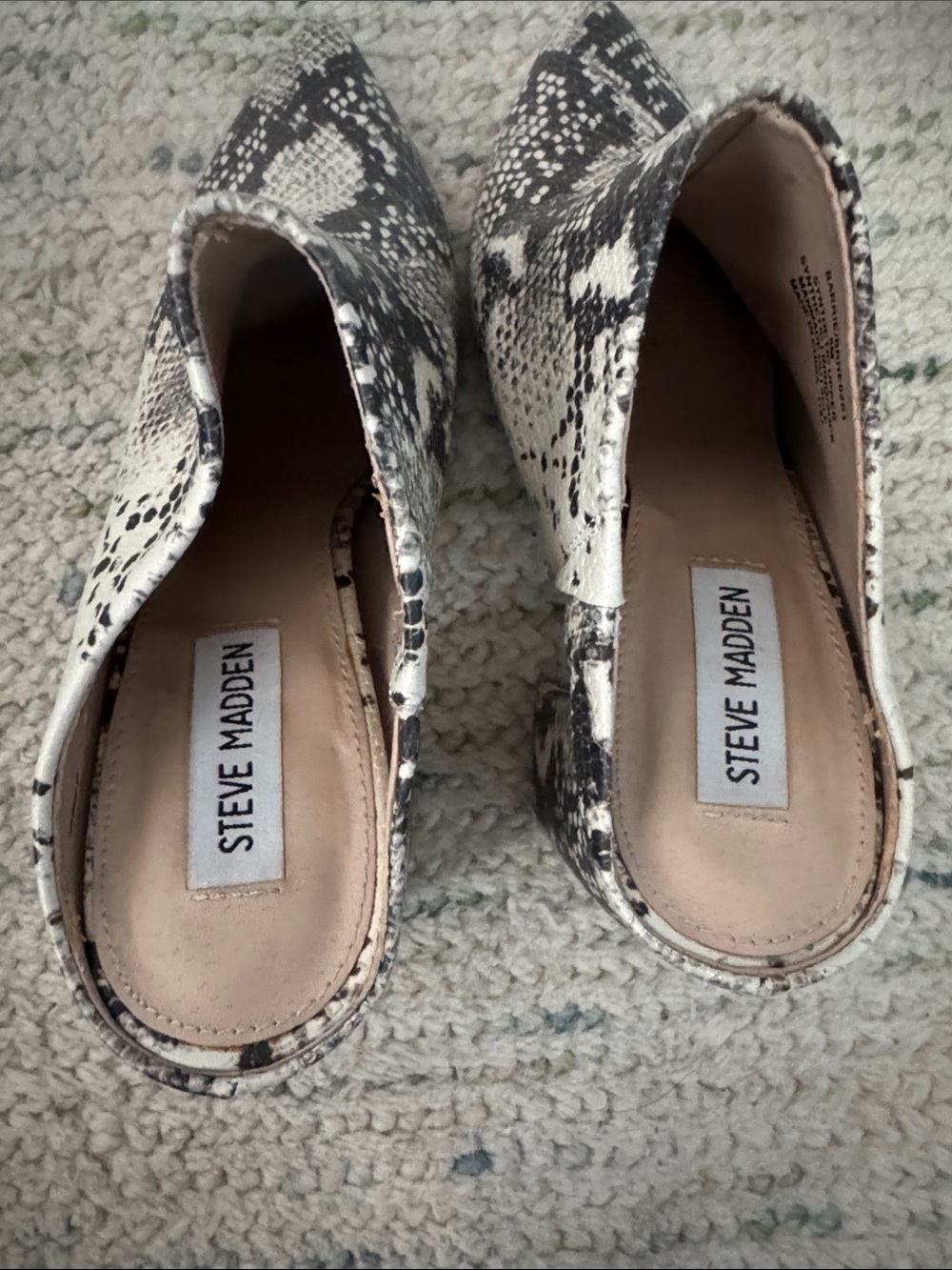 Steve Madden Snake-Print Pointed Mules in Black & White